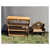 Small Vintage Wooden Heart Shaped Bench and Shelf