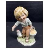 Goebel Figurine of Boy with Hen & Feed Bucket