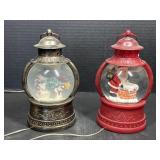 2 Lighted Christmas Lantern Snow Globes