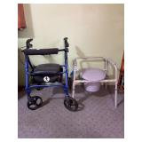 Roller walker and beside commode
