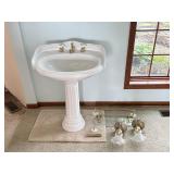 Pedestal Sink with Brass Fixtures & Accessories