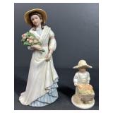 2 Porcelain Country Figurines with Flowers