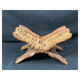Vintage Folding Wood Carved Magazine Rack