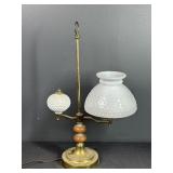 23" Vintage Brass Lamp with Hobnail Milk Glass