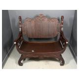 Vintage Carved Lion Head Hall Bench