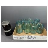 Blue Glass Ball Mason Jars and brown Glass