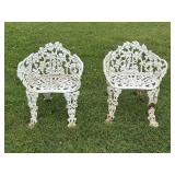 2 White Cast Iron Chairs