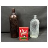 Vintage Glass Bottles and Tobacco Tin