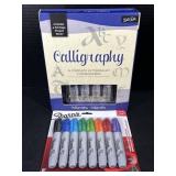 Calligraphy pens, and sharpie set