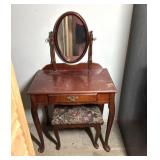 Cherry Queen Anne Style Vanity with Mirror & Bench