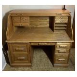 Oak Tambour Roll Top Desk