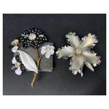 2 Vintage Floral Costume Brooches
