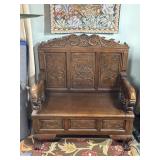 Antique Carved Oak Hall Storage Bench