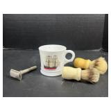 Vintage Shaving Mug, Razor & Brush Lot