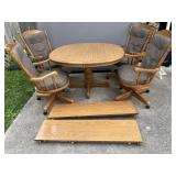 Oak Dining Table & 4 Swivel Rocker Chairs