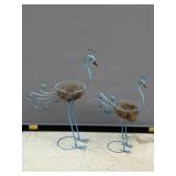 Two metal peacock planters