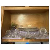 Shelf of Clear Glassware and More