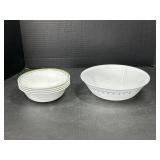 Corelle blue Snowflake bowl and green stripe bowls