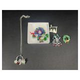 Christmas brooches, necklaces, and earrings