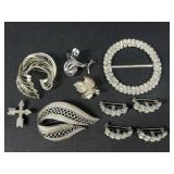 Vintage Silver Tone Brooch & Buckle Lot