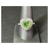 Sterling Silver Green Heart Halo Ring