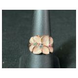 Sterling Rose Gold Enamel Flower Ring