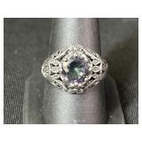 Sterling Silver Irridescent Stone Ring