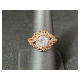 Sterling Rose Gold Tone Round Filigree Ring