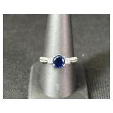 Sterling Silver Blue Stone Halo Ring
