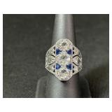 Sterling Art Deco Style Blue & Clear Stone Ring