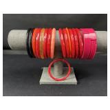 Vintage Lucite & Plastic Red Bangle Bracelets