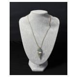 18K Gold 16" Chain w/ Wire-Wrapped Glass Pendant