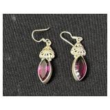 Sterling Silver Purple Marquise Drop Earrings