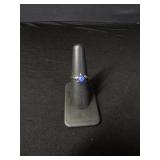 14K White Gold Blue Cabochon Ring
