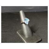 14K Gold Blue Topaz & Diamond Ring