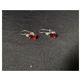 14K? Red Pear Cut Dangle Earrings