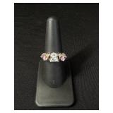 Sterling Silver Pink & Clear Princess Cut Ring
