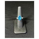 Sterling Silver Pear Shape Blue Stone Ring