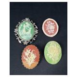 Floral Cameo Brooches