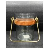Modern Glass & Wood Ice Bucket w/ Brass Handle