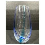 Hand Blown Blue Swirl Art Glass Vase