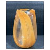 Hand Blown Amber Swirl Art Glass Vase