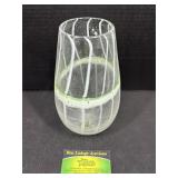 Art Glass Vase with White & Green Swirl Design