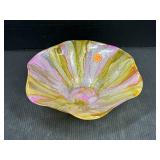 Art Glass Handkerchief Bowl Pink & Gold