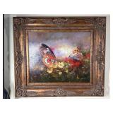 Ray Young Butterfly Floral Framed Painting