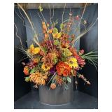 Metal Planter with Artificial Fall Arrangement