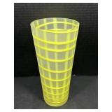 Frosted Glass Vase with Yellow Stripe Design