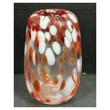Art Glass Vase with Red & White Murrine Design