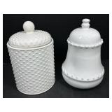 Pair of White Lidded Ceramic Cainsters