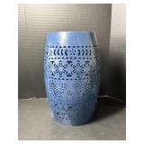 Blue Pierced Metal Garden Stool Side Table